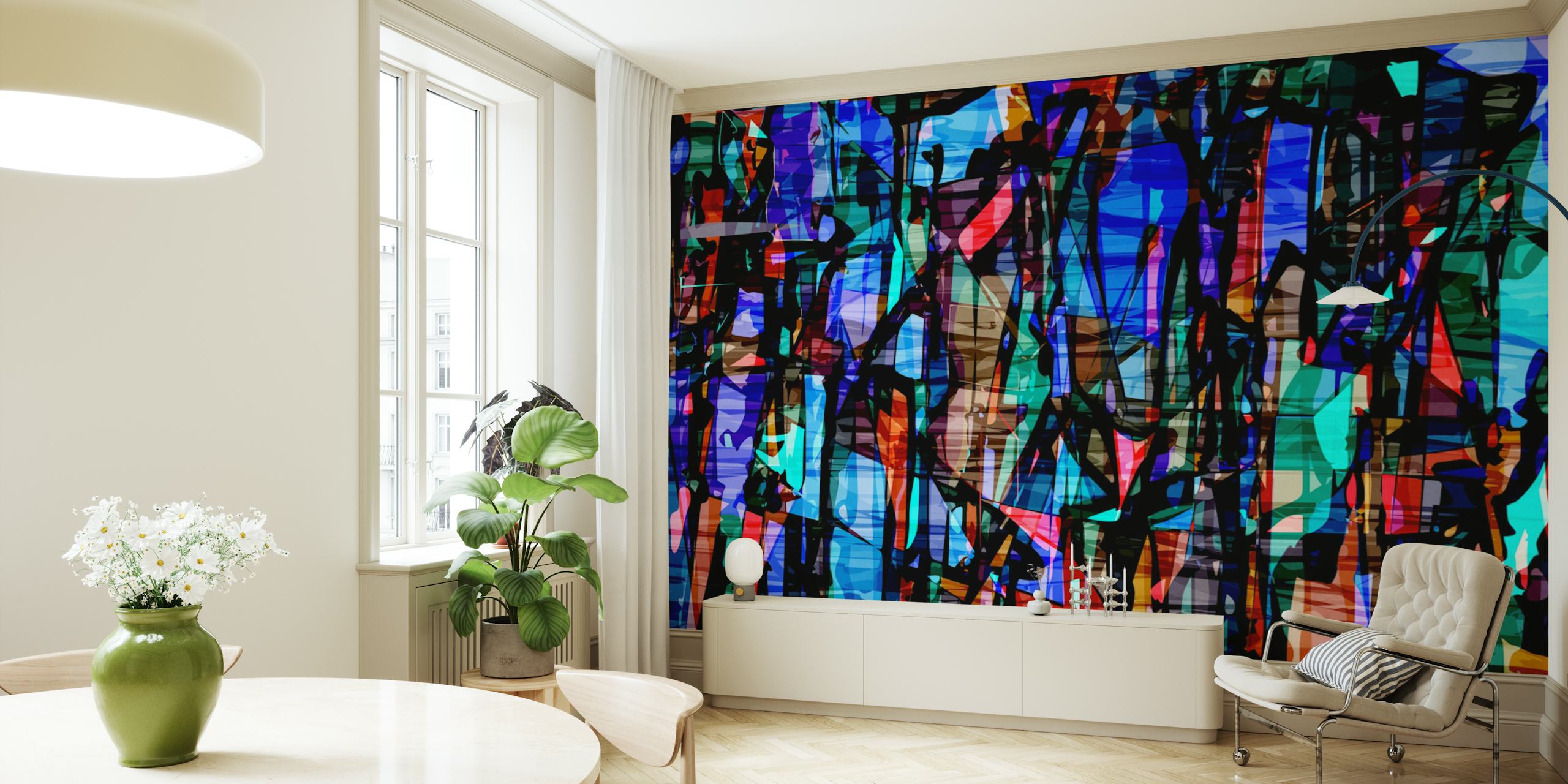 Vibrant Art Mosaic 2 wallpaper displayed in a room